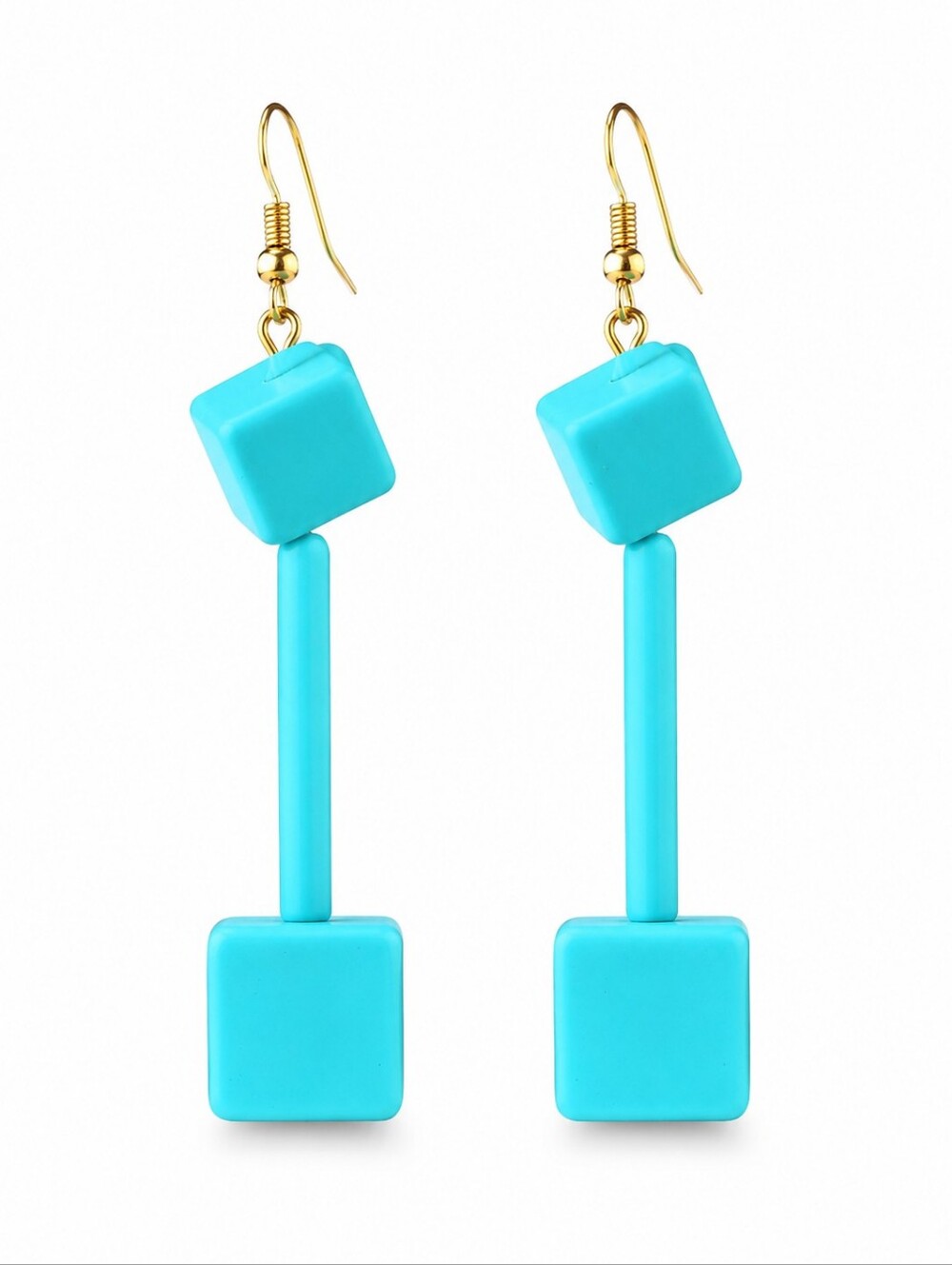 Turquoise Blue Geometric Dangle Earrings Gold Tone Statement Boho Fashion Jewel